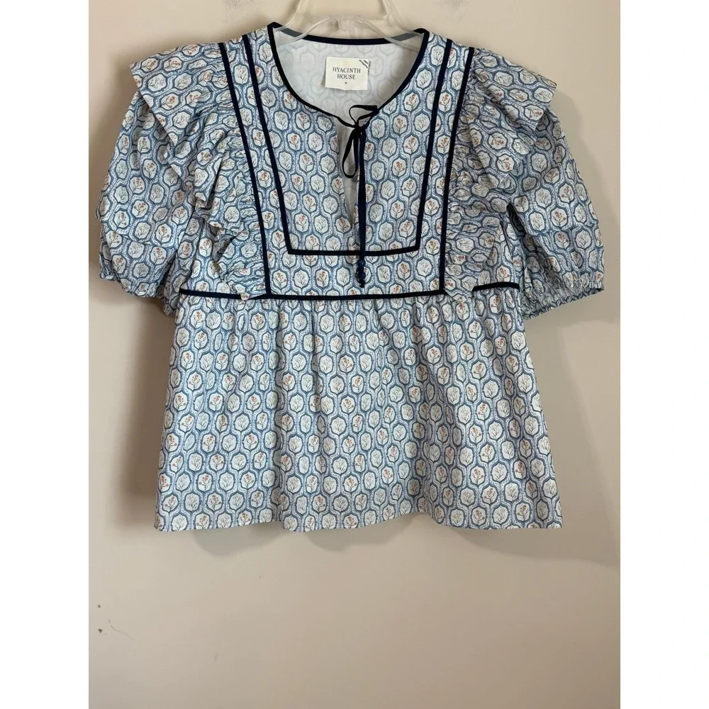 Tuckernuck Hyacinth House Blouse Women Medium Floral Ruffle Puff Sleeve Cotton